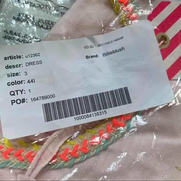 BILLIEBLUSH Pale Pink Fringe “Party” Dress SZ 3 NWT - Picture 2 of 2